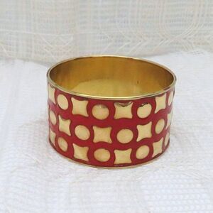 Red Gold Bangle Bracelet Antika Women 1 1/2 inches Chunky Metallic Retro Style